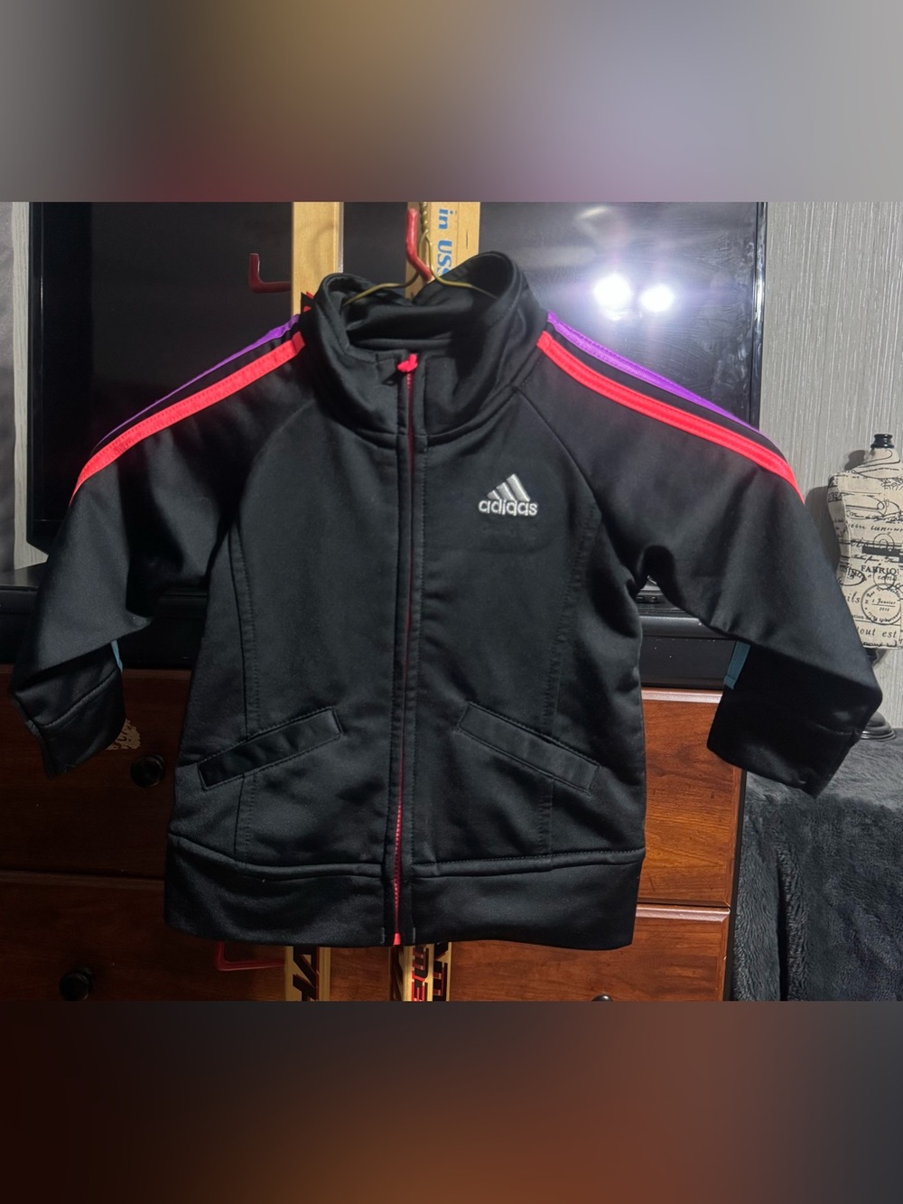 Adidas Infant / Toddler Full-Zip Track Jacket - Black with Multi-Color Stripes!